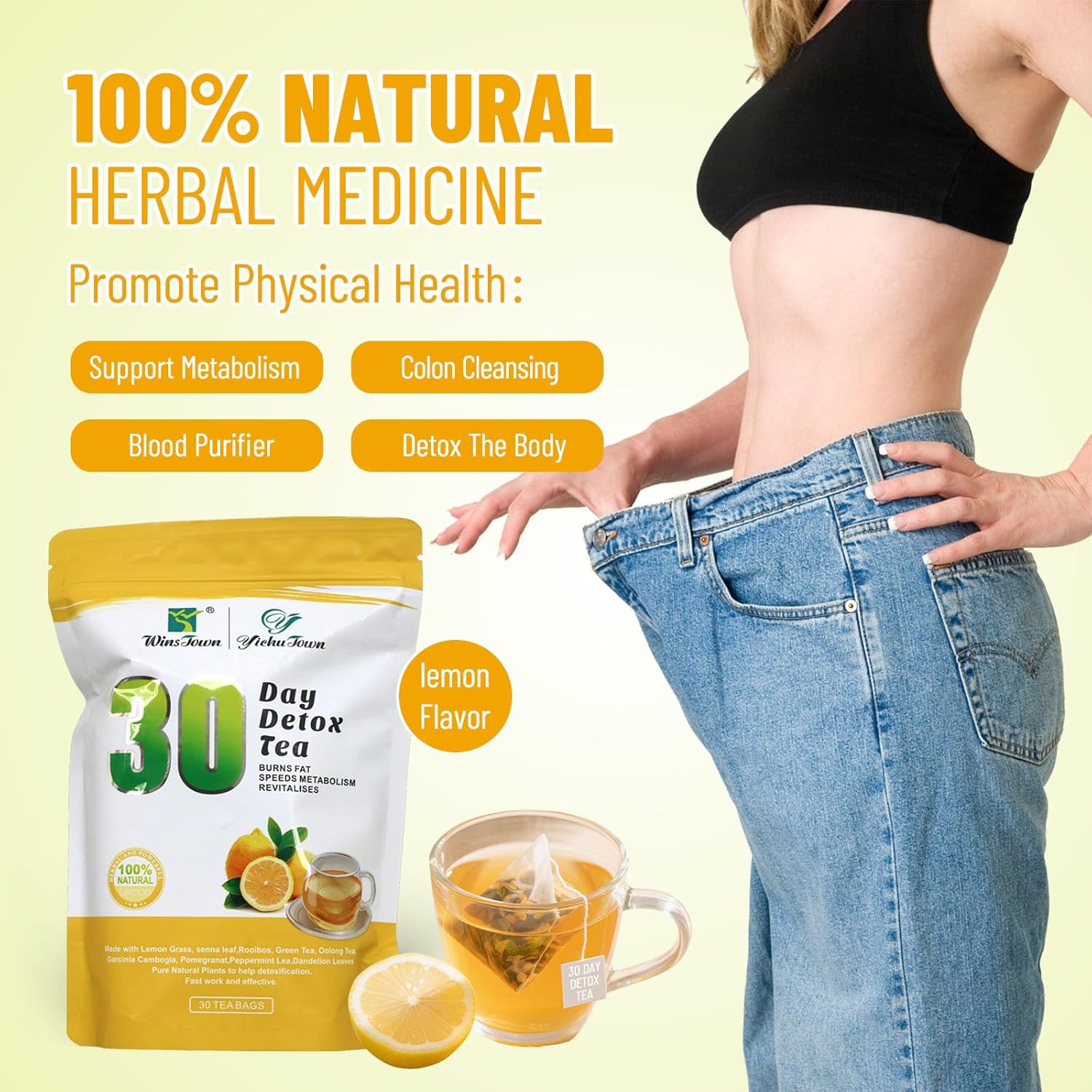 Wins Town 30 Days Detox Tea - Herbal Blend to Support Colon Cleanse, Blood Purifier & Whole body Detox, 30 Tea Bags