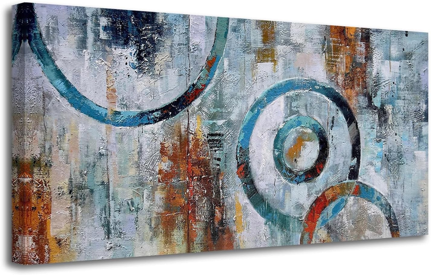 Abstract Wall Art Geometric Canvas Circle Block Painting Modern Grey Brown Picture, Large Size Simple Artwork Ready to Hang Framed for Bedroom Living Room Bathroom Home Office Wall Décor 40"x20"