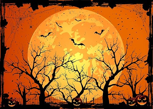 Dudaacvt 7X5FT Halloween Backdrop Horror Moon Night Scary Cemetery Pumpkin Lantern Backdrop for Halloween Kids Adult Family Party Birthday Banner Decor Halloween Photo Backdrop D674