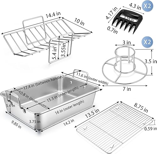 Miniatura 2 de P&P CHEF - Sartén para asar de 16 pulgadas con estante, 7 piezas de acero inoxidable para asador de lasaña con estante de enfriamiento plano y en