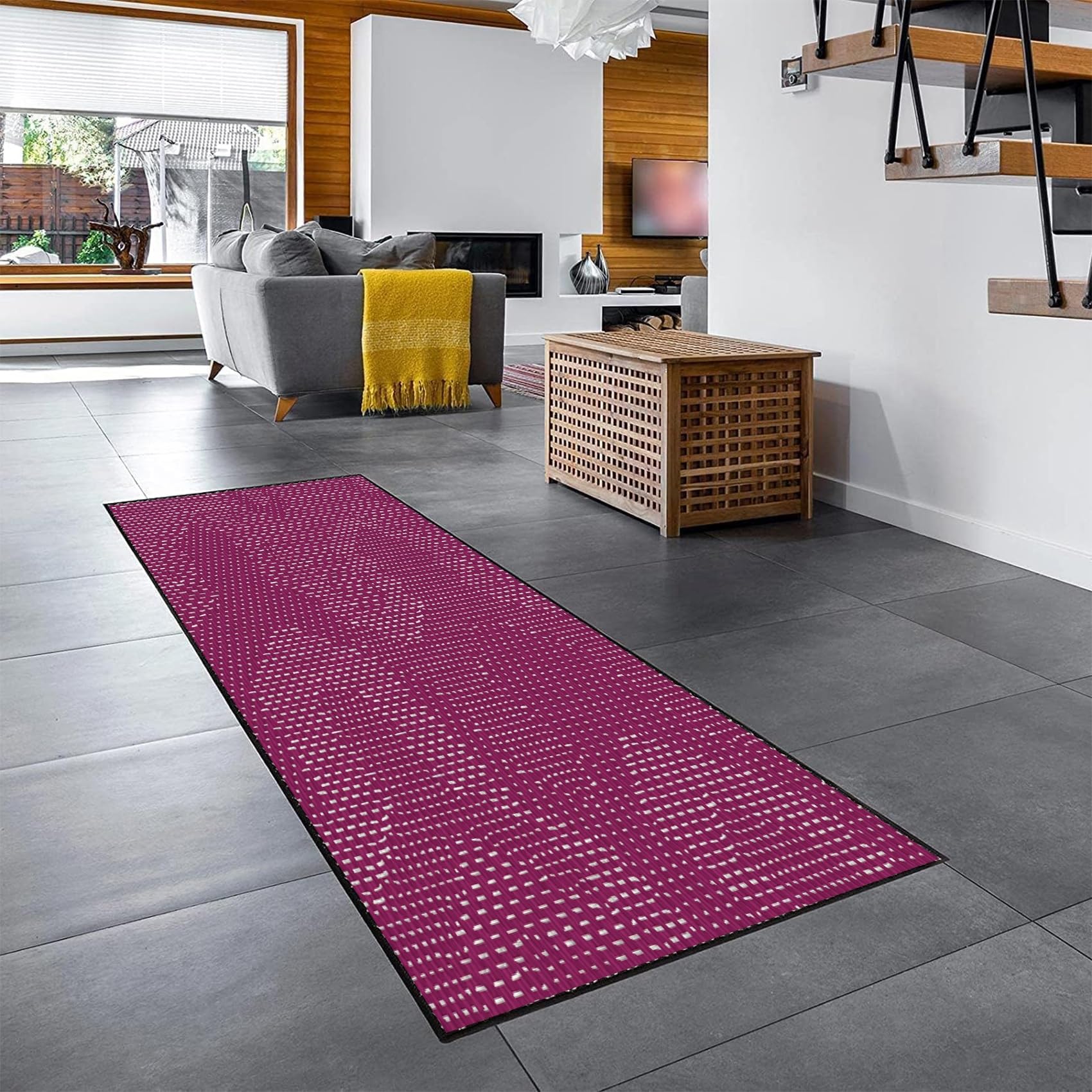 Tapis couloir antidérapant 120 x 330 cm très absorbant pour sol et décoration maison pourpre