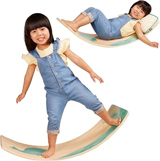 B. toys Teeter Toddler Wooden Balance Board & Chair - Montessori Wobble Board for Kids 3+ with Detachable Pillow