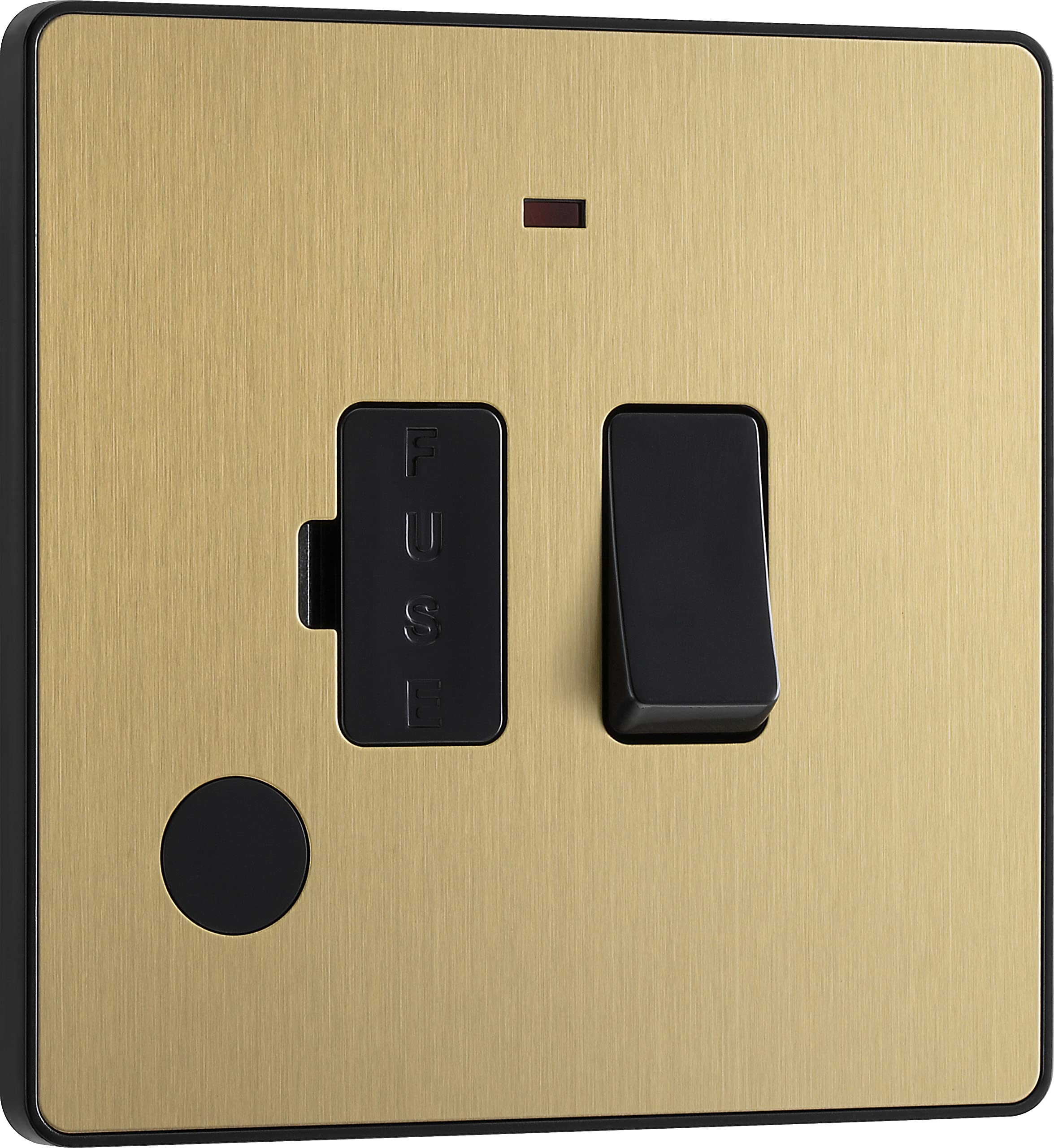 BG Electrical Switched Fused Connection Unit with LED Power Indicator and Flex Outlet, Fused Spur Switch, Double Pole, Screwless Front Plate, Round Edges, Evolve, Satin Brass, 13A, PCDSB52B