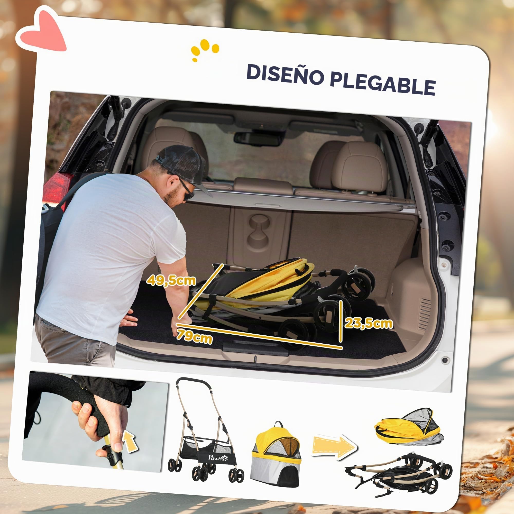 Carrito para perros PawHut, carrito para perros 2 en 1, bolsa de transporte, carrito plegable para perros con cojín, carrito para perros pequeños, gatos, carrito para gatos con 4 ruedas, ventana de