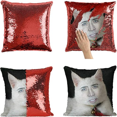 Nicolas Cage - Funda de almohada blanca con diseño de gato, decoración de oficina, regalo divertido para niños, hallazgos interesantes, cojín