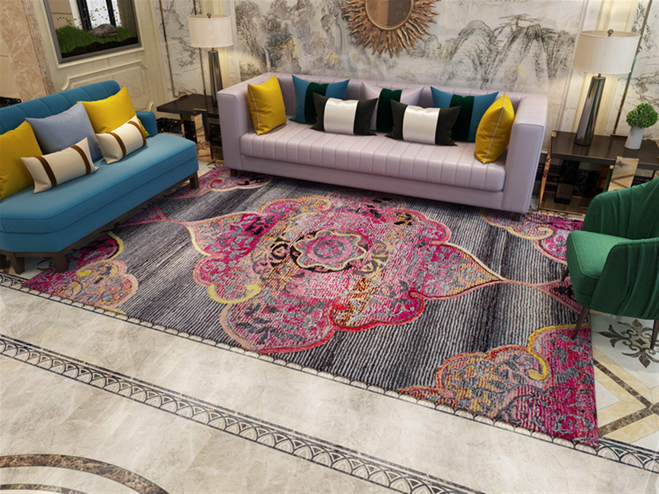 Tapis abstrait chambre à coucher de style vintage et doux 180x260