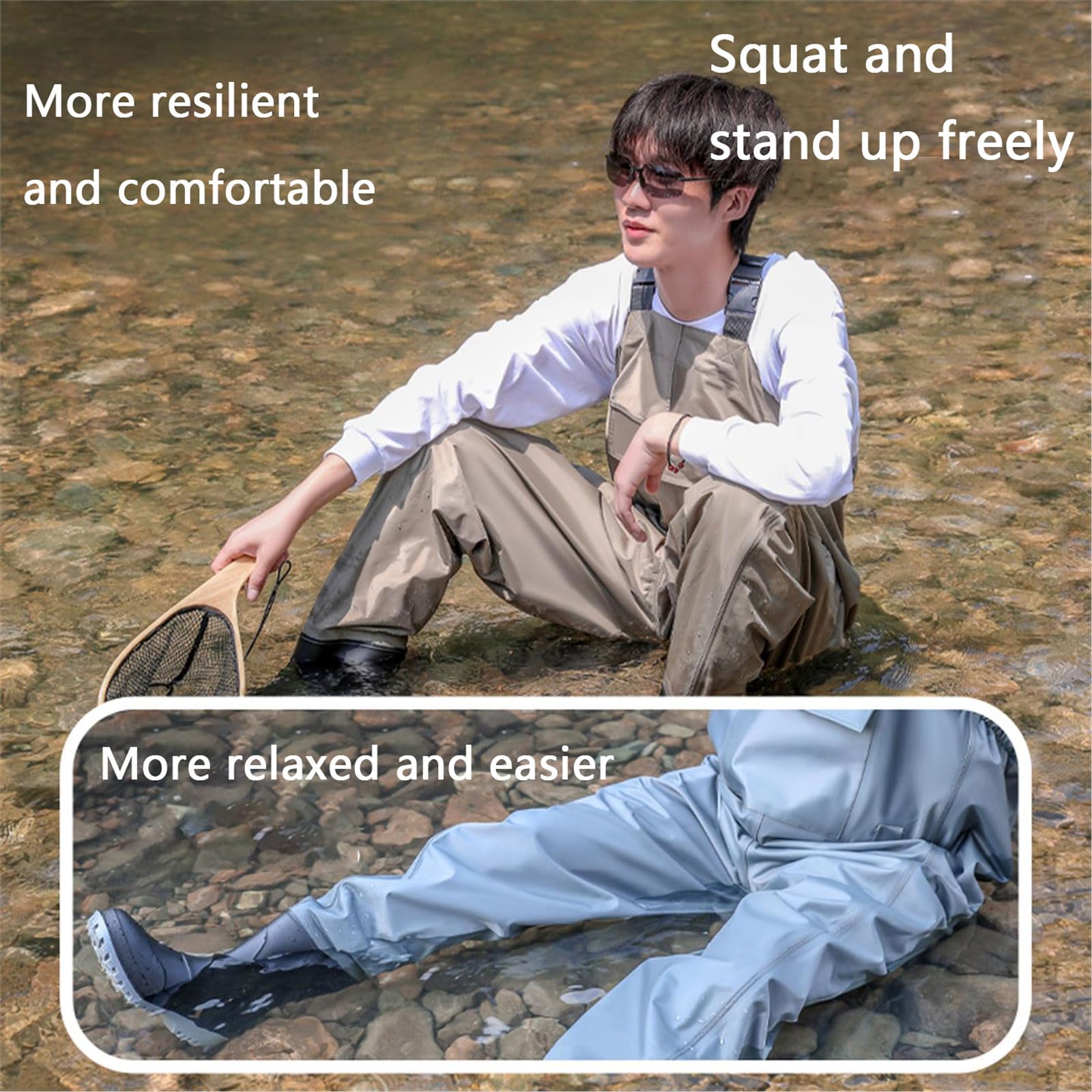 Vadeadores de Pesca para Hombres Transpirables Pantalones de Pesca Con Vadeo Hasta La Cintura,Waders del Pecho con Botas Tallas 38-45,correa ajustable,Para Pesca,Caza De Patos E Industria AcuáTica