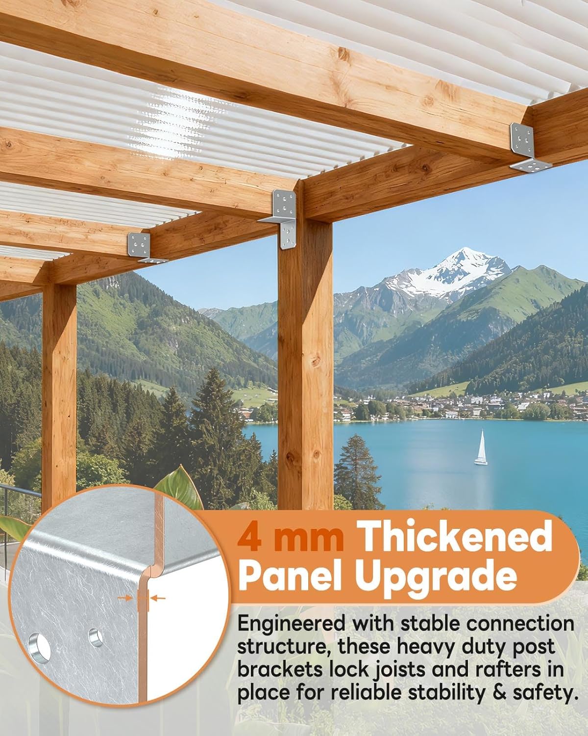 4 Pack Heavy-Duty Post Cap Tie Brackets- 4x4 Post Anchor & Joist Connector Kit Without Screws, Secure Wood Beam to Decks, Gazebos, Porches (Galvanized-4 Pcs)