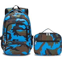 BLUEFAIRY Kids Backpack with Lunch Box for Girls Boys Elementary Primary Middle School Bag with Lunch Bag Set 17 Inch Bookbag Mochilas Escolares para Ninas Ninos Camo, Sky Blue