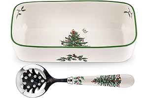 Spode Christmas Embossed Cranberry Candy Dish With Slotted Serving Spoon