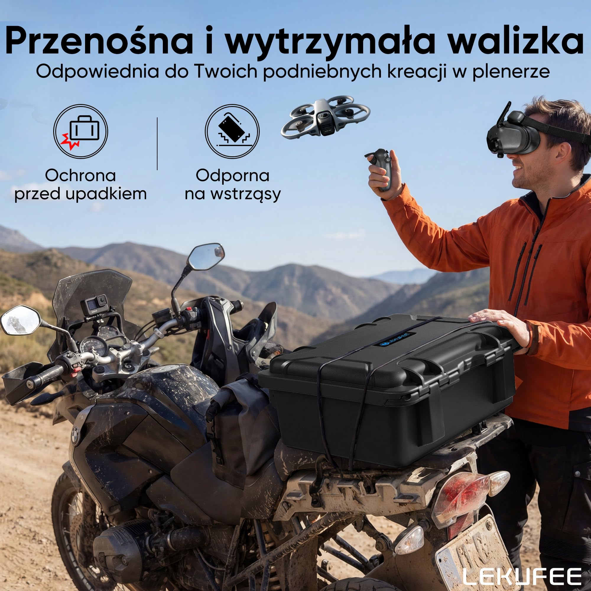 Lekufee Wodoodporna twarda walizka transportowa do drona DJI Avata 360, Motion Fly More Combo, baterii (5 szt.), Goggles N3/3, RC Motion 3, DJI RC 2/N3/N2, kontrolera FPV 3 oraz akcesoriów (tylko w