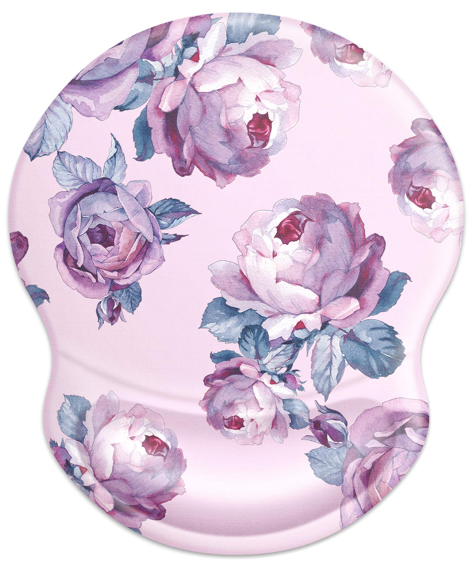 YOOMAS Ergonomic Mouse Pad Floral with Soft Memory Gel Wrist Rest Support, Cute Aesthetic Floral Mousepad with Non-Skid Rubber Base for Home & Office Working - Peony/Purple