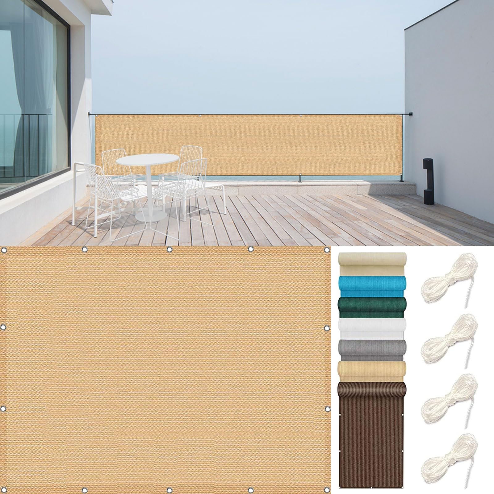 Brise vue jardin crème 60 x 325 cm, brise-vue de clôture occultant avec attaches
