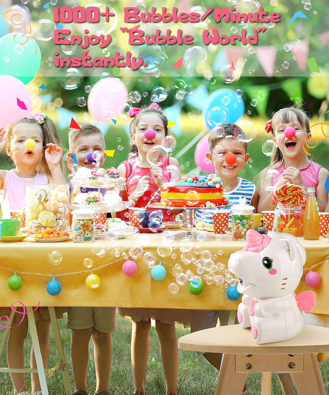 Gasince Bubble Machine Bubble Blower 1000+ Bubbles Per Minute Automatic Bubble Maker for Boys Girls Birthday Party Bubble Machine for Kids Outdoor Activities