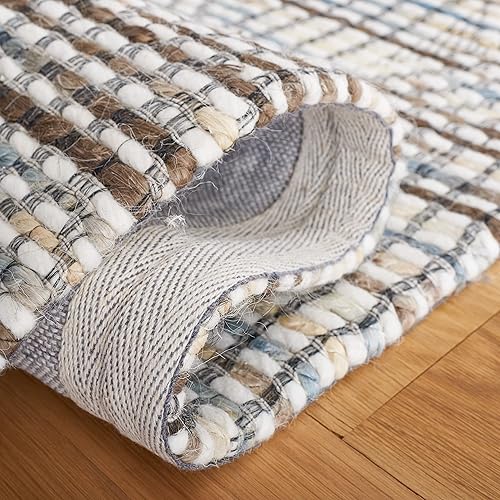 Miniatura 5 de SAFAVIEH Marbella Collection - Alfombra de área de 6 x 9 pies, azul y marfil, lana geométrica hecha a mano, ideal para zonas de alto tráfico en sala