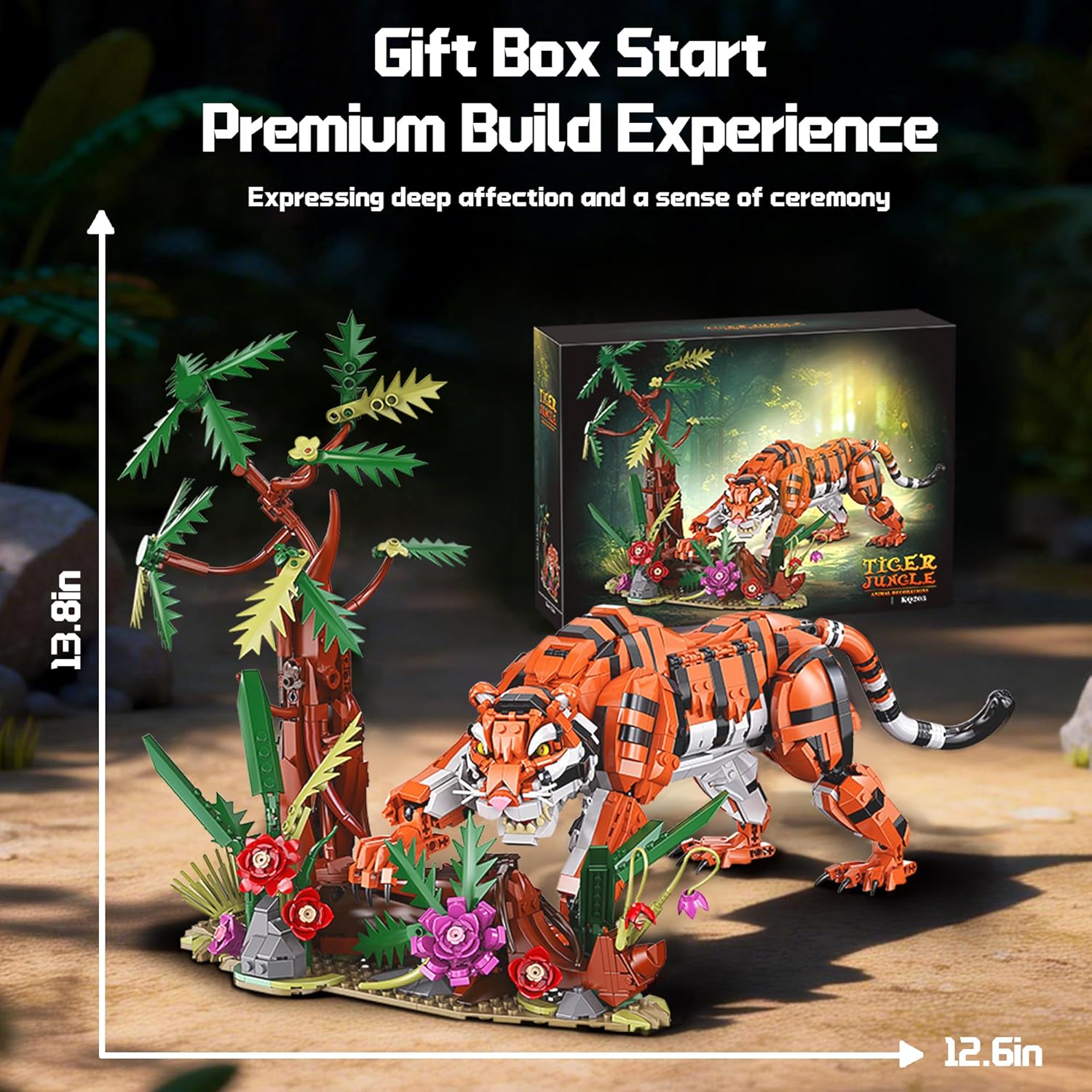 Majestic Tiger Building Set with Jungle & Flower for Adults, Compatible with Lego Wild Animal Collectible Model for Boys Home Office Decor -1650pcs