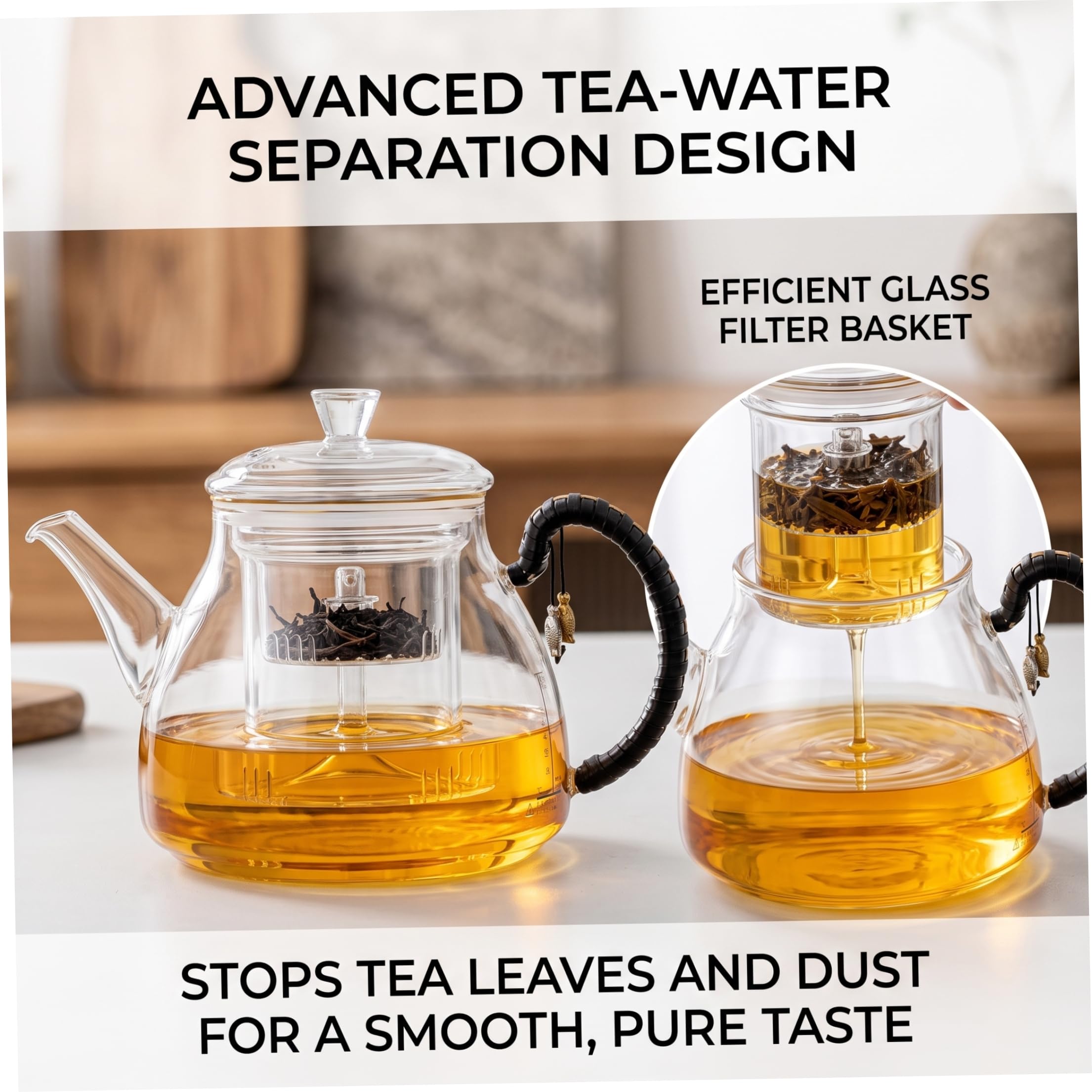 Tetera de vidrio con infusor, 2 en 1 para hervir/reposar, tetera para estufa de 1200 ml, de vidrio