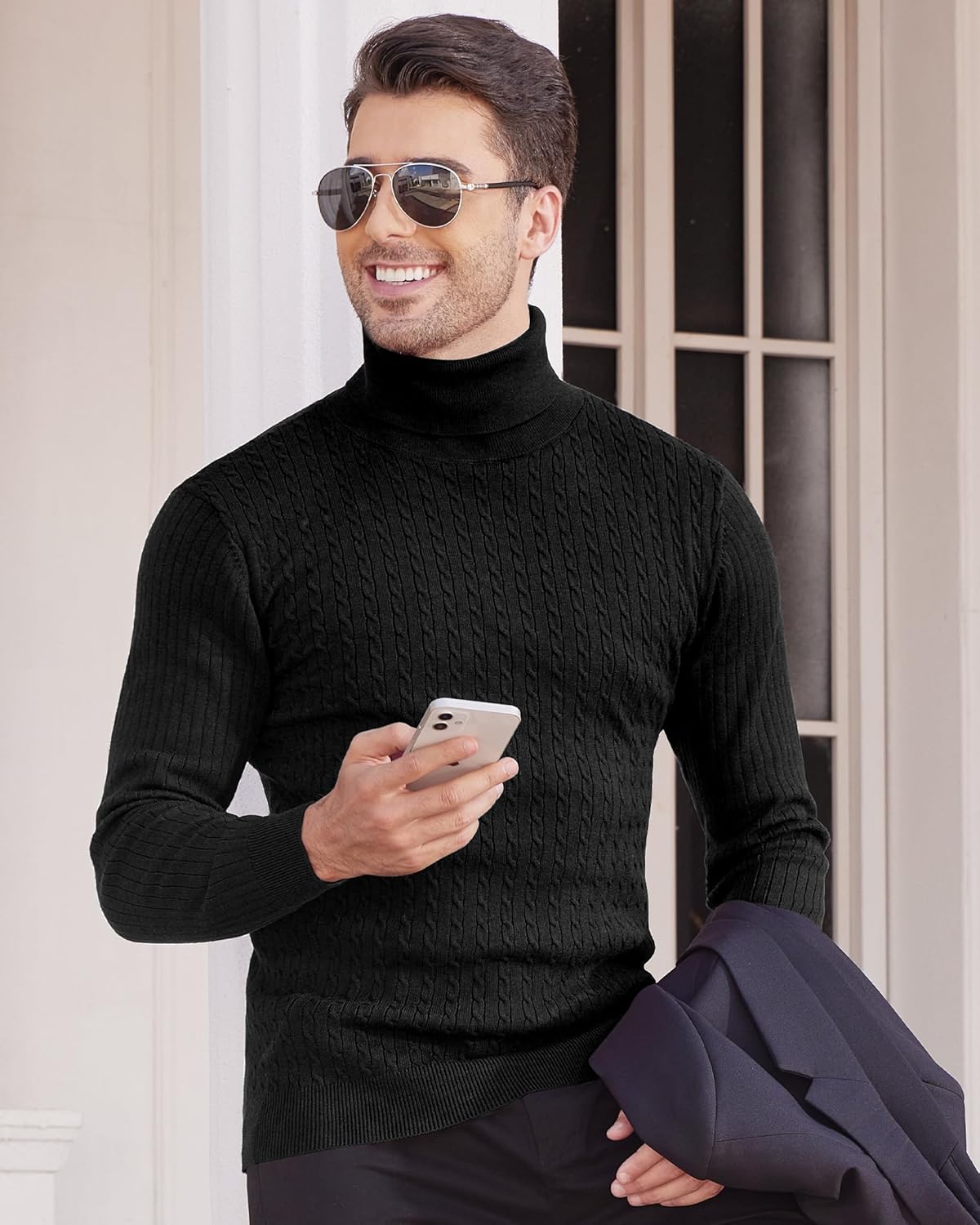 Alimens & Gentle Mens Turtleneck Slim Fit Sweater Long Sleeve Cable Knitted Twisted Pullover Soft Casual Winter Tops for Men - Image 2