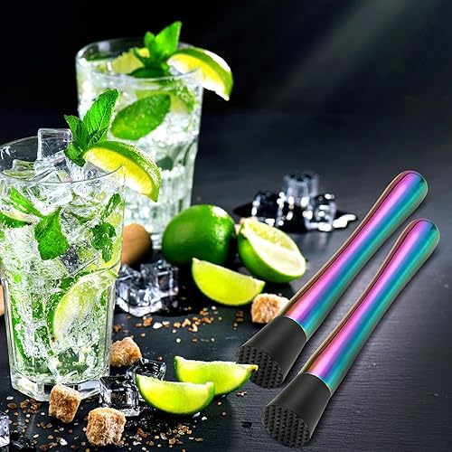 Miniatura 5 de Suclain 6 piezas de muddler para cócteles, acero inoxidable, 8 pulgadas de largo, trituradora de frutas, herramienta para bares caseros, hacer