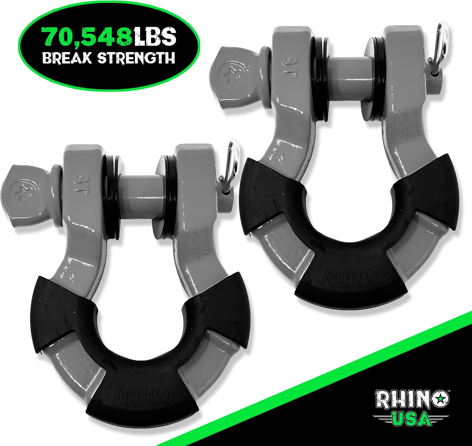 Rhino USA D Ring Super Shackles 70,548lb Break Strength – Heavy Duty 3/4” Shackle with 7/8 Pin for use with Tow Strap, Winch, Jeep Truck Vehicle Recovery, Best Offroad Accessories