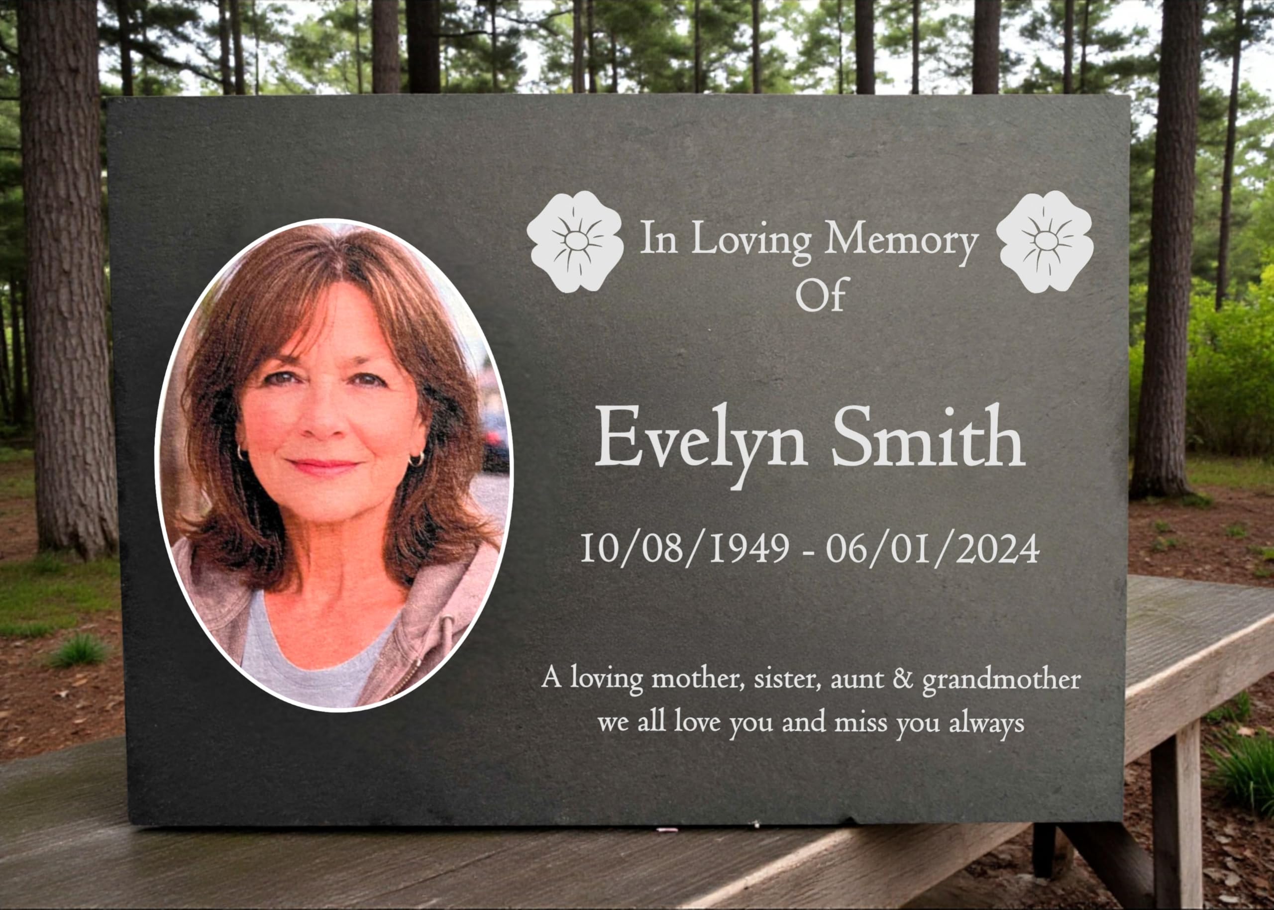 Photo Slate Memorial Plaque, Poppy, Add a Portrait & Personalised Text | 35×25cm (14×10”)