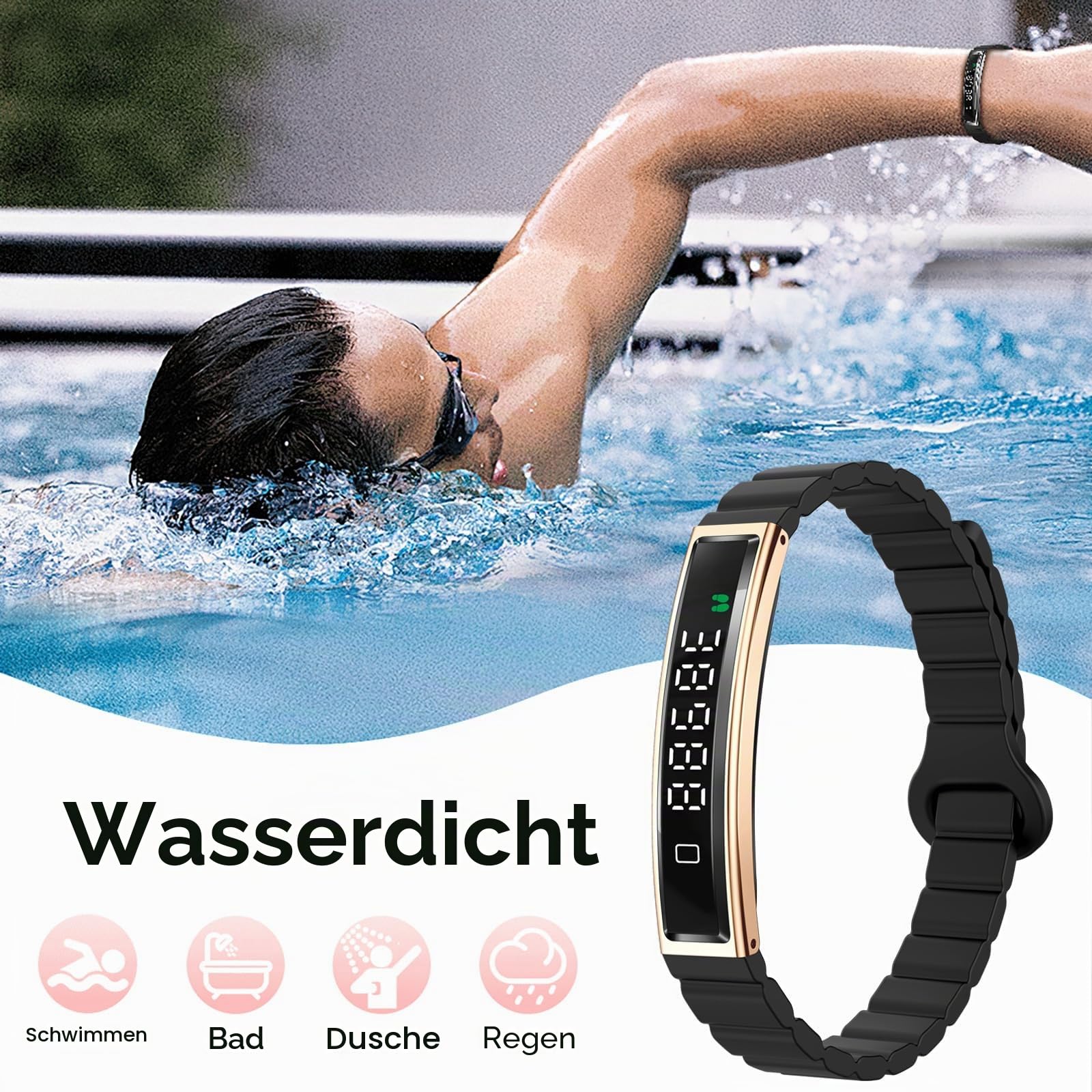 findtime Smart Band Schrittzähler Armband Fitness Tracker Schmal Pulsmessser Schlaftracker IP68 Wasserdicht Stress Zyklus Tracking Sportmodi Aktivitätstracker Fitness Armband für iOS Android
