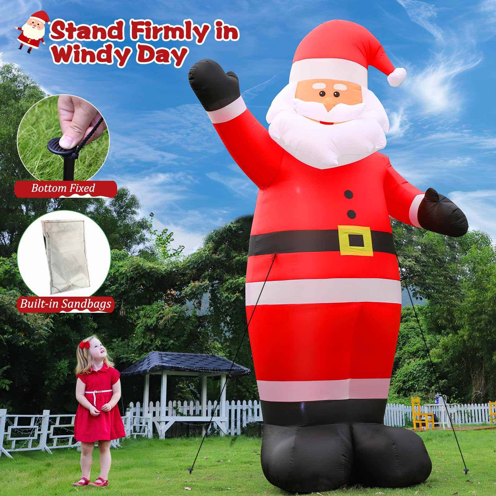 Aufblasbarer Weihnachtsmann 3.6 m mit LED Beleuchtung, riesige Weihnachtsdeko Außen, große Weihnachtsfigur mit Geschenkboxen, wetterfest & windstabil, Outdoor Weihnachtsbeleuchtung für Garten, Eingang
