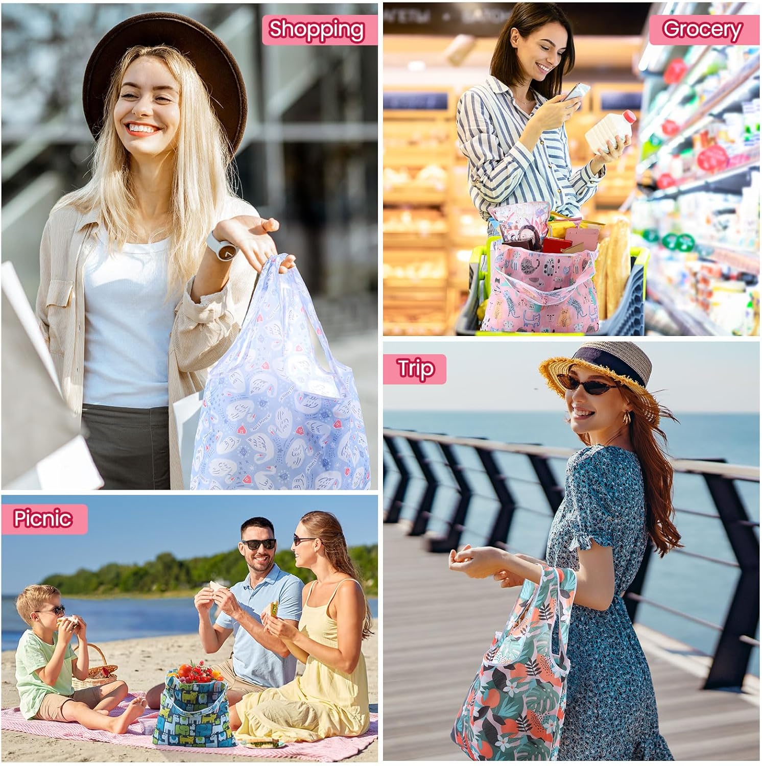 Paterr 50 Pack Reusable Grocery Bags Foldable Shopping Bags Bulk Washable Grocery Tote with Carry Pouch for Groceries - Image 5