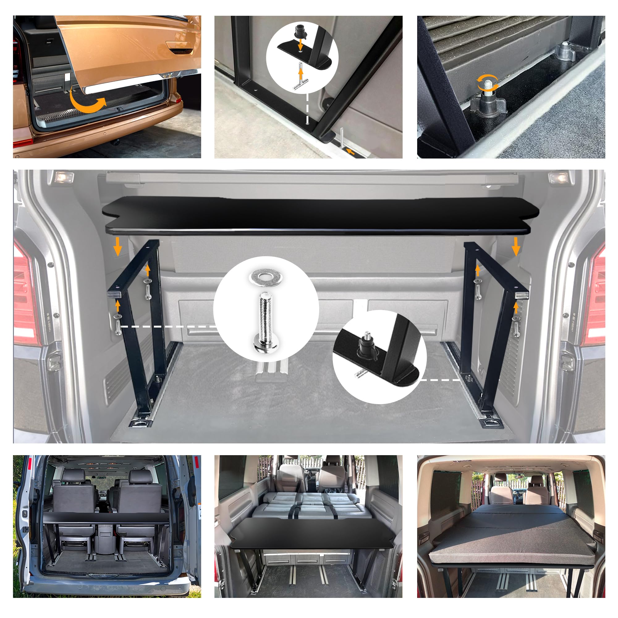 CHROMEMASTER - Compatible con VW T5 2003-2015 Multivan - Cama Plegable para Coche, Extensión de la Cama Multiflexboard para Caravana, Cama de Camping, Estantería, Mesa - Accesorio para la Caravana