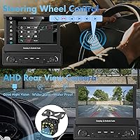 Vista 4 de [Motorizado] Y-METDRIVING estéreo de coche de un solo DIN de 7 pulgadas con pantalla táctil abatible con Apple Carplay inalámbrico y Android Auto