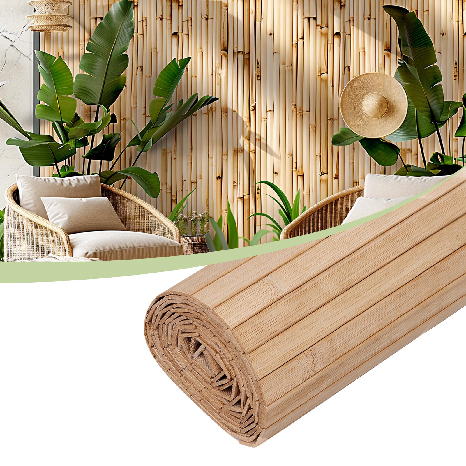 Bamboo Wall Panels for Interior Decor(48"H x 96"L)Natural Wainscoting Panels Wall Paneling for Living Room, Tiki Bar, Kitchen, Ceiling Tiles, Pole Wrap Wood Roll, Bedroom