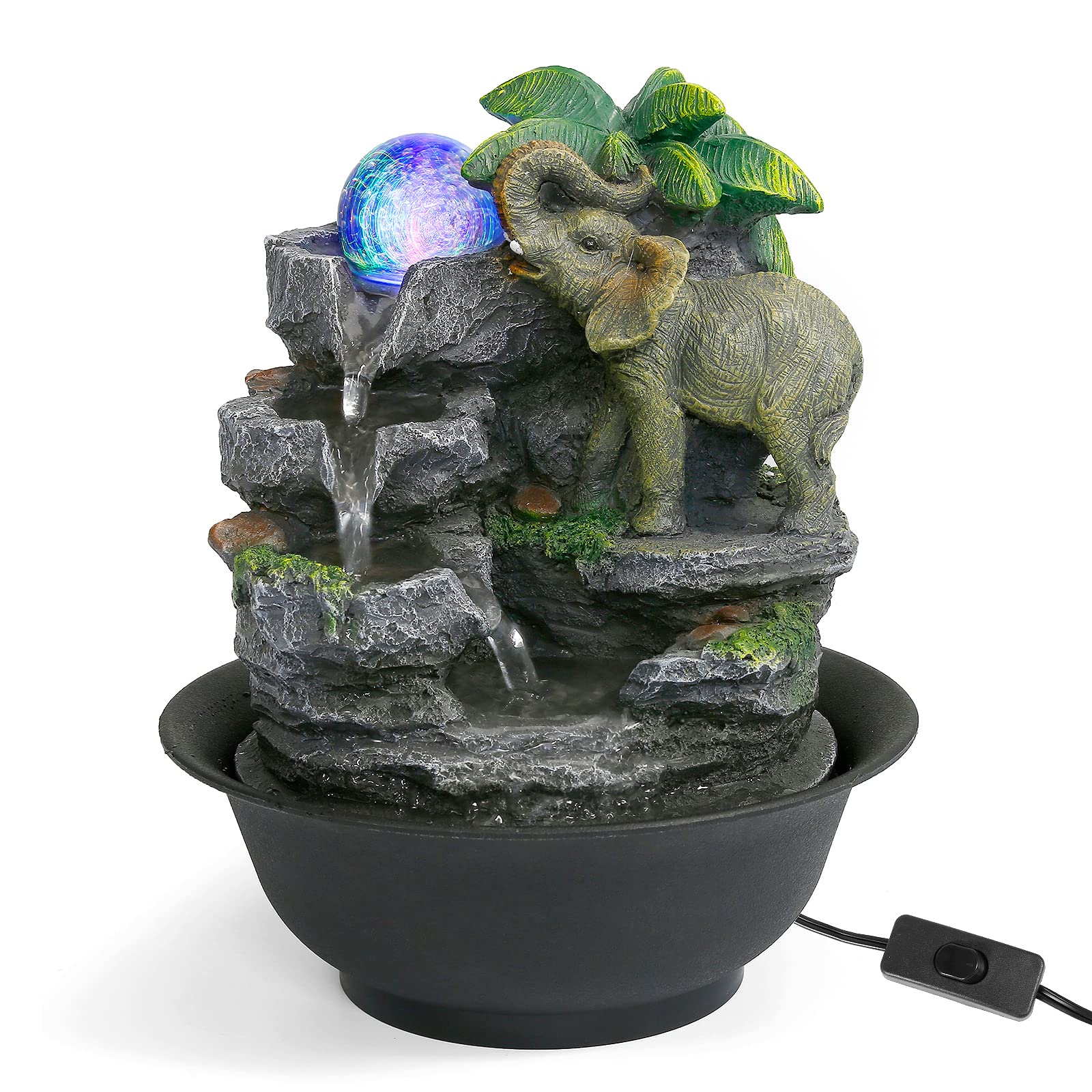 Dyna-Living Indoor Water Fountain with LED Light Upgrade Switch Indoor Water Features Waterfall Elephant Indoor Fountains for Home Decoration Meditation Relaxation