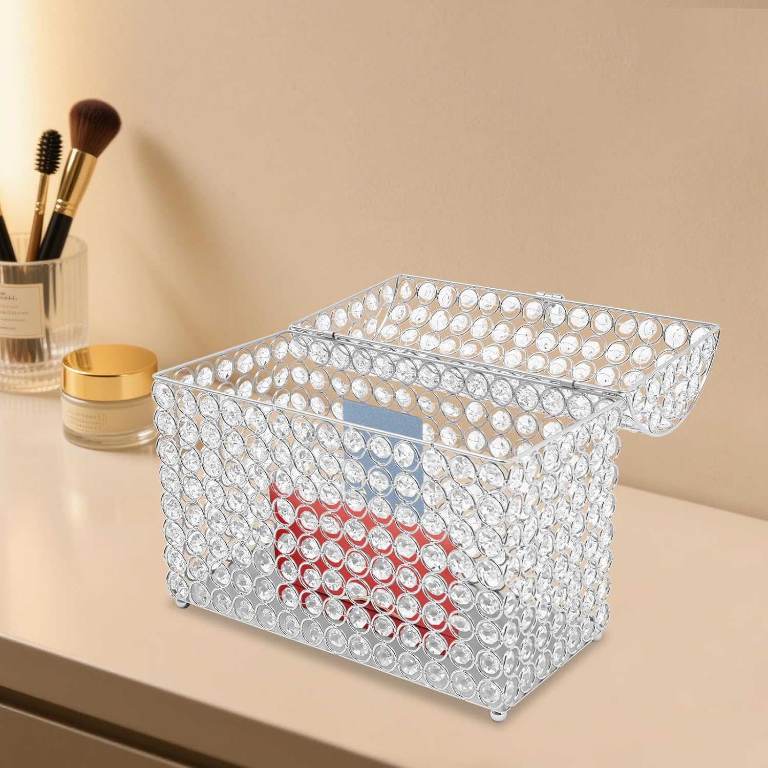 Wedding Card Box with Lock, Crystal Large Wedding Gift Box for Cards and Money, Clear Money Boxes for Wedding Reception Anniversary Birthday Party Decoration(Silver)