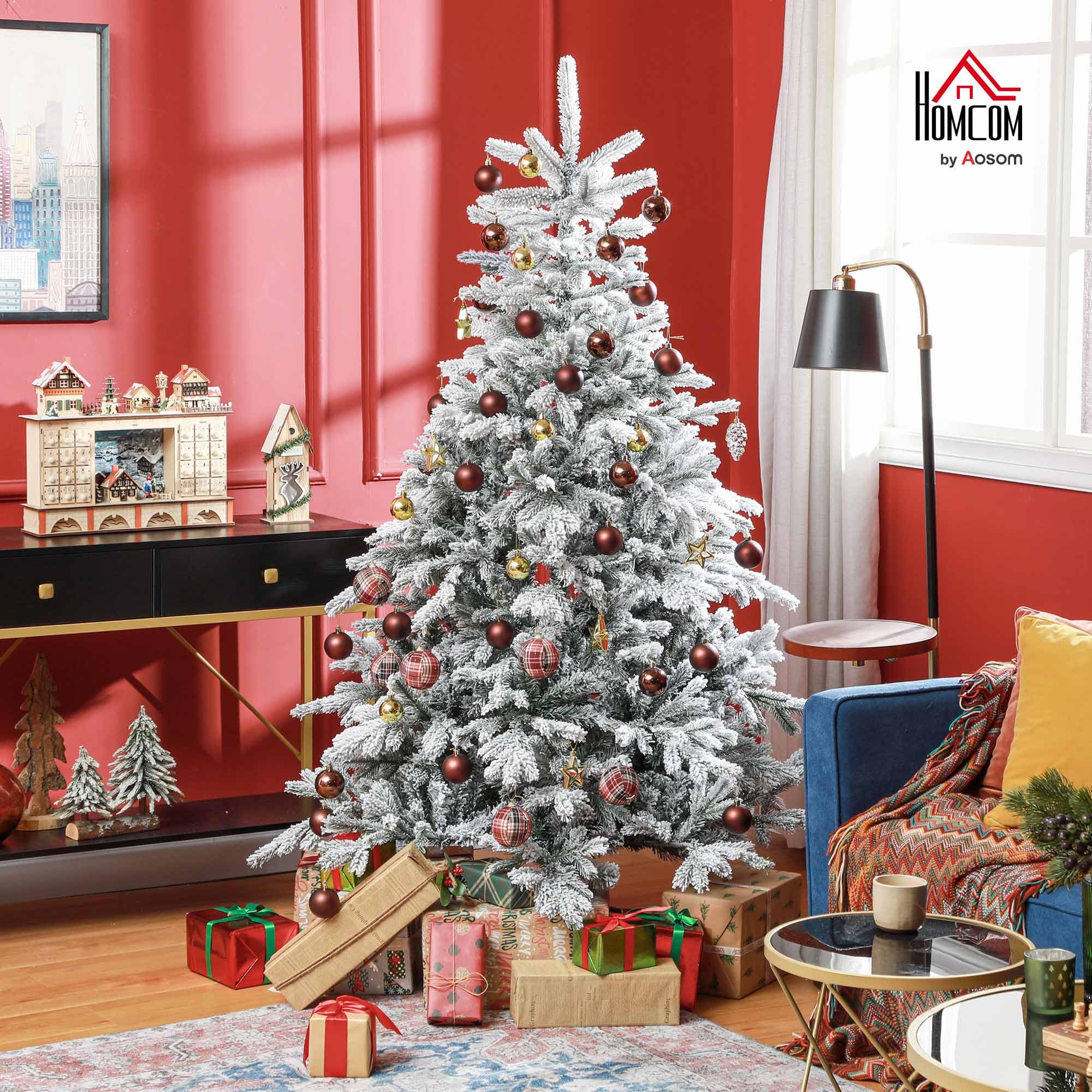 HOMCOM Sapin de Noël Artificiel avec Neige - 1321 Pointes - Décoration de Noël avec Support en métal - pour l'intérieur - 180 cm