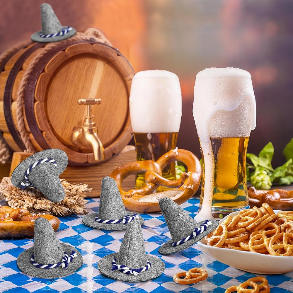Lot De 24 Mini Chapeaux De Fête De La Bière – Feutre, Ruban Bleu Et Blanc – Décoration De Table, Carnaval, événements Bavarois