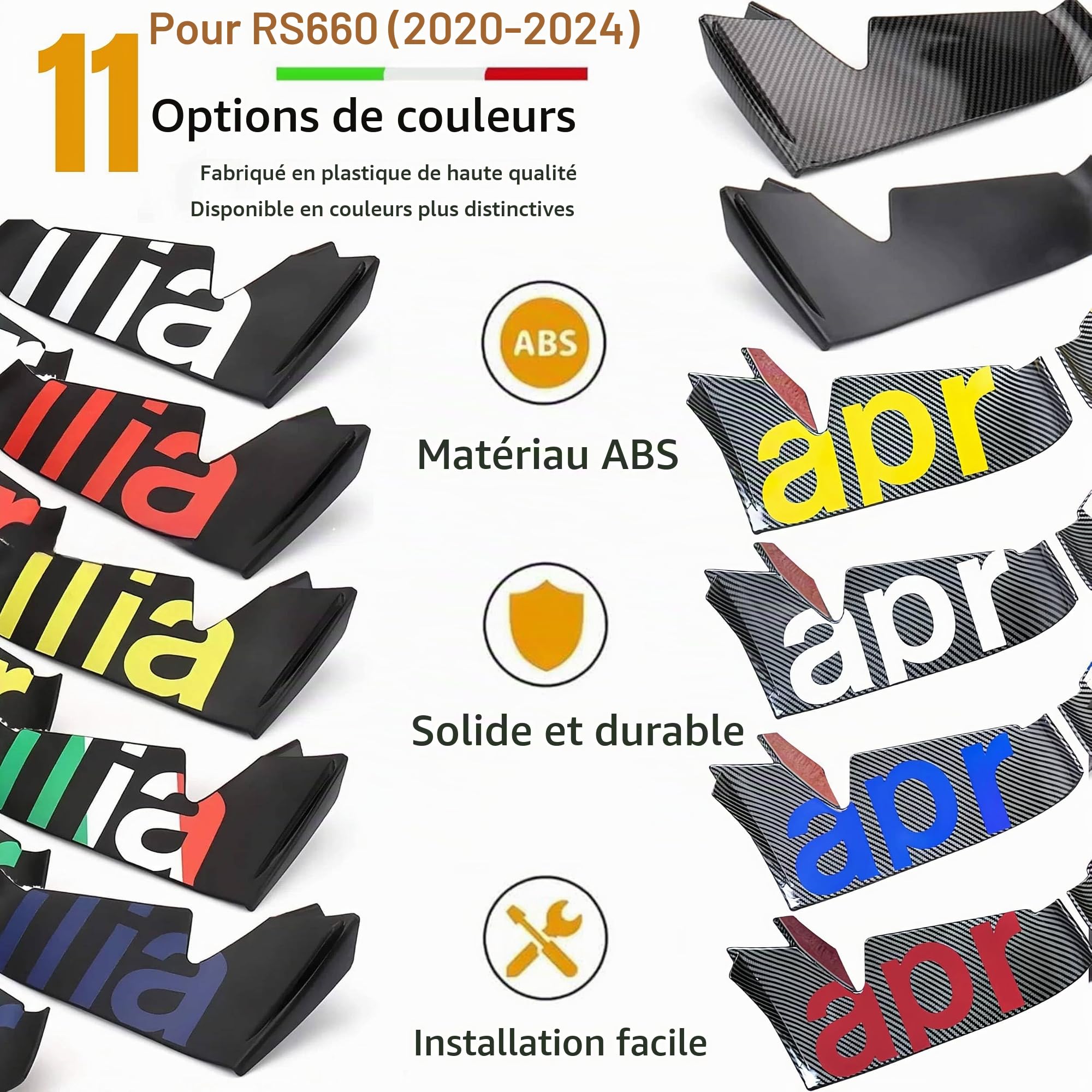 Aileron aérodynamique Moto pour Aprilia RS660, 8 Couleurs, réglable et léger, matériau ABS améliorant la stabilité et Les Performances (Blanche)