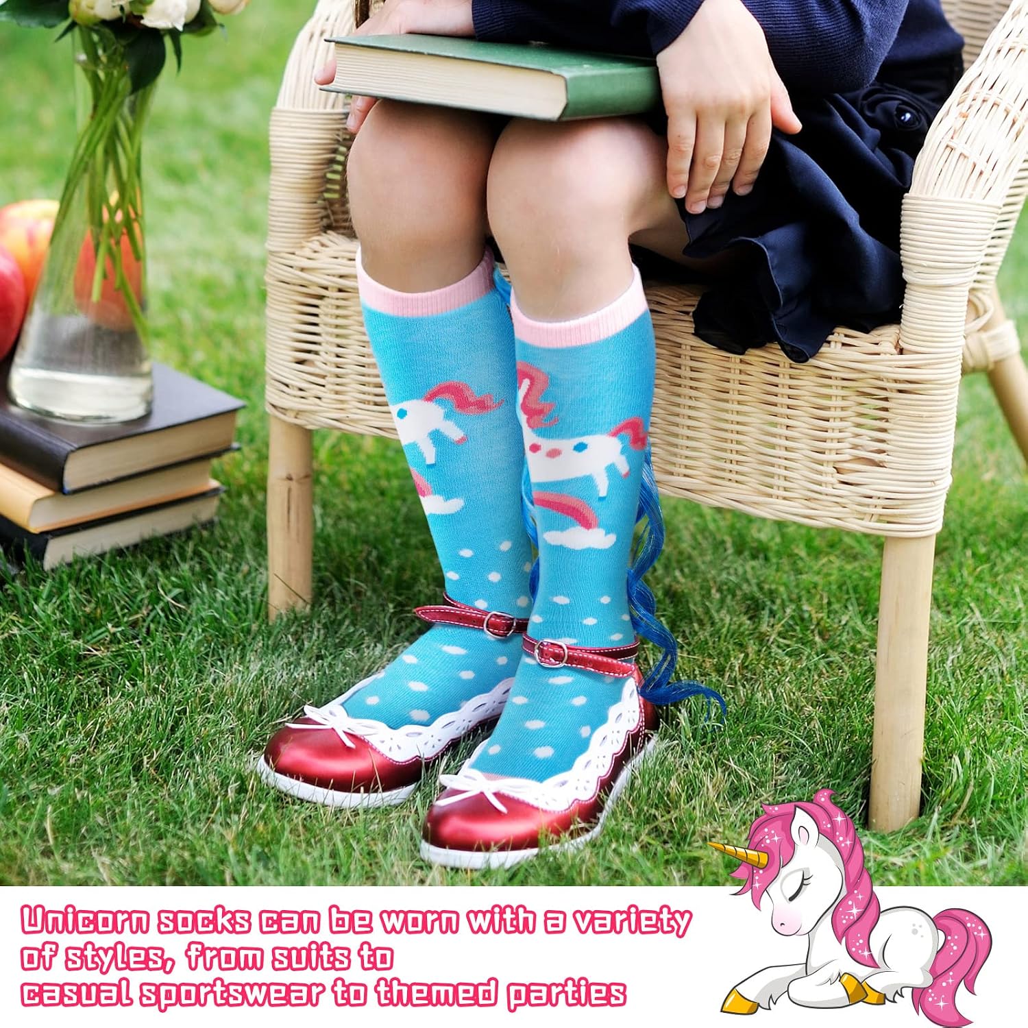 Tarpop 2 Pairs Crazy Funny Silly Socks for Girls Woman High Wacky Socks with Wigs Novelty Crazy Funny Gift