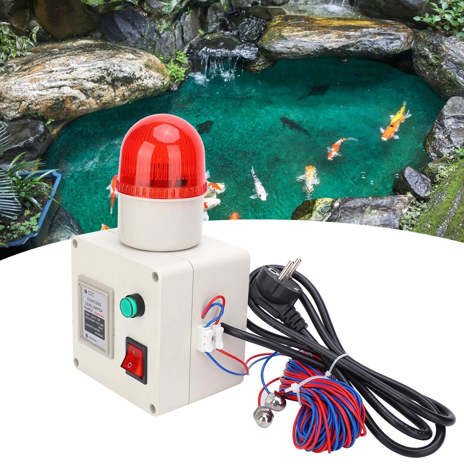 Interrupteur de Niveau d'eau, Capteur de Niveau de Liquide Bas, ContrôLeur D'alarme de Manque d'eau 90 DB avec Silencieux Prise UE 220 V, avec Résistant à La Corrosion