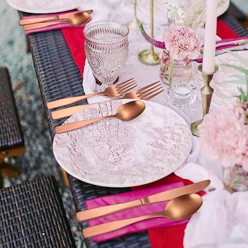 Miniatura 6 de Juego de cubiertos de acero inoxidable mate de oro rosa para 6 cubiertos modernos que incluye tenedores, cucharas, cuchillos para cocina y