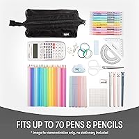 Vista 4 de ZIPIT: Lenny Pencil Case - Mesh Black - Large Storage Capacity Zipper Pouch, Makeup-Stationery Bag, School-Travel, Washable Quick Dry, Kid-Teen-Adult