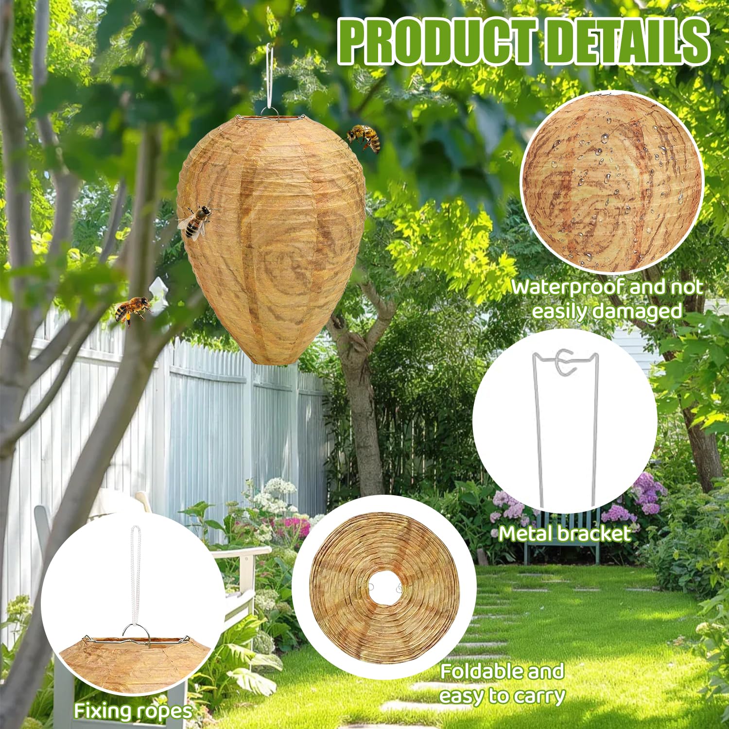 Nido de Avispas, 8 Piezas Nido de Avispas Señuelo, Colgar Nido de Avispas Falsas, Impermeable Trampa Avispas Exterior, Nidos de Avispas Artificiales, para Hogares y Jardines al Aire Libre — view 3