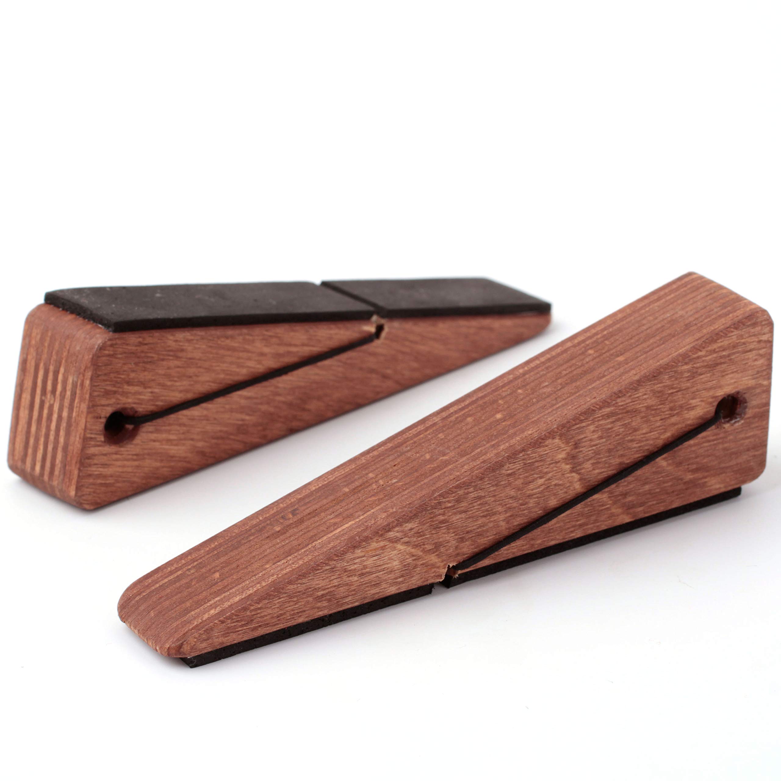 Door Stopper Decorative Doorstop Wedge- Pack of 2, Multi Surface Wooden Door Stop with Elastic Rubber Band, Non-Slip Door Stops with Heavy Duty, Quality Design for All Surfaces (Brown,2)
