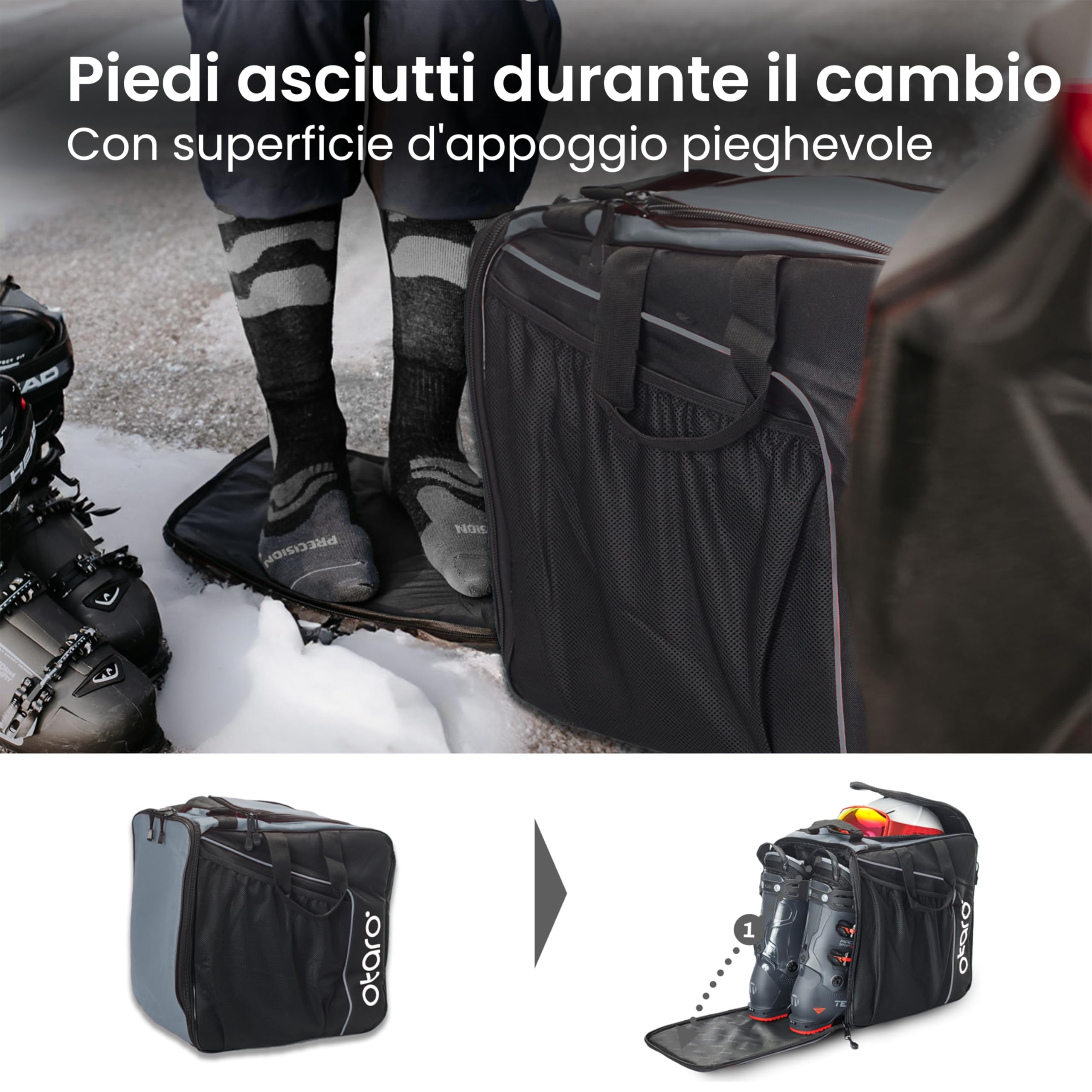 Otaro Borsa porta scarponi sci con scomparto per casco (oltre 35.000 clienti soddisfatti) | Borsa premium per scarponi da sci | Sacca sci, porta scarponi sci, borsa porta scarponi sci