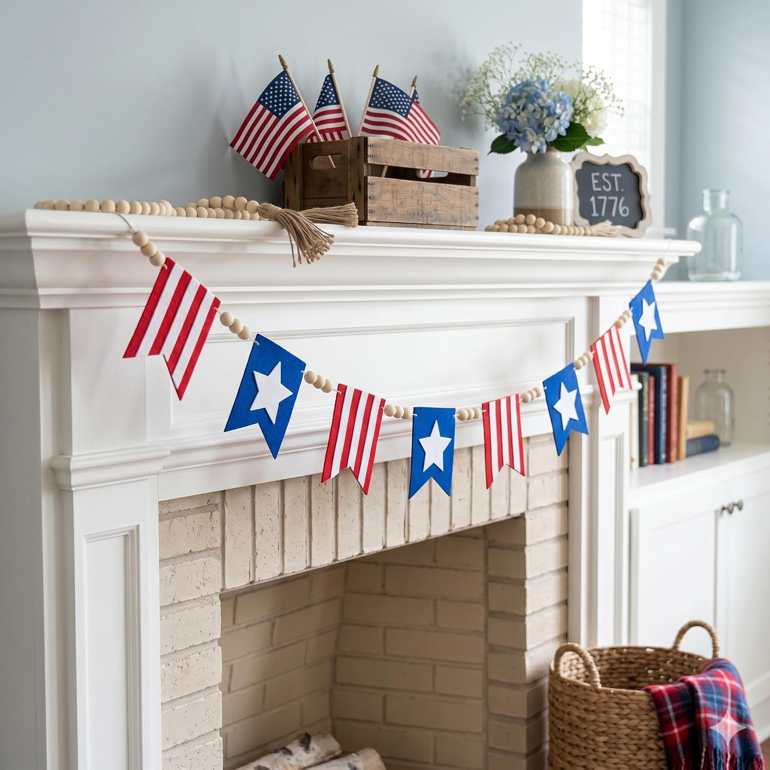 4th Fourth of July Decorations, 5.1FT Patriotic Garland for 250th Anniversary Independence Day, Red White Blue American Flag Bunting Banner for Party Supplies & Accessories, Memorial Day Hanging Sign