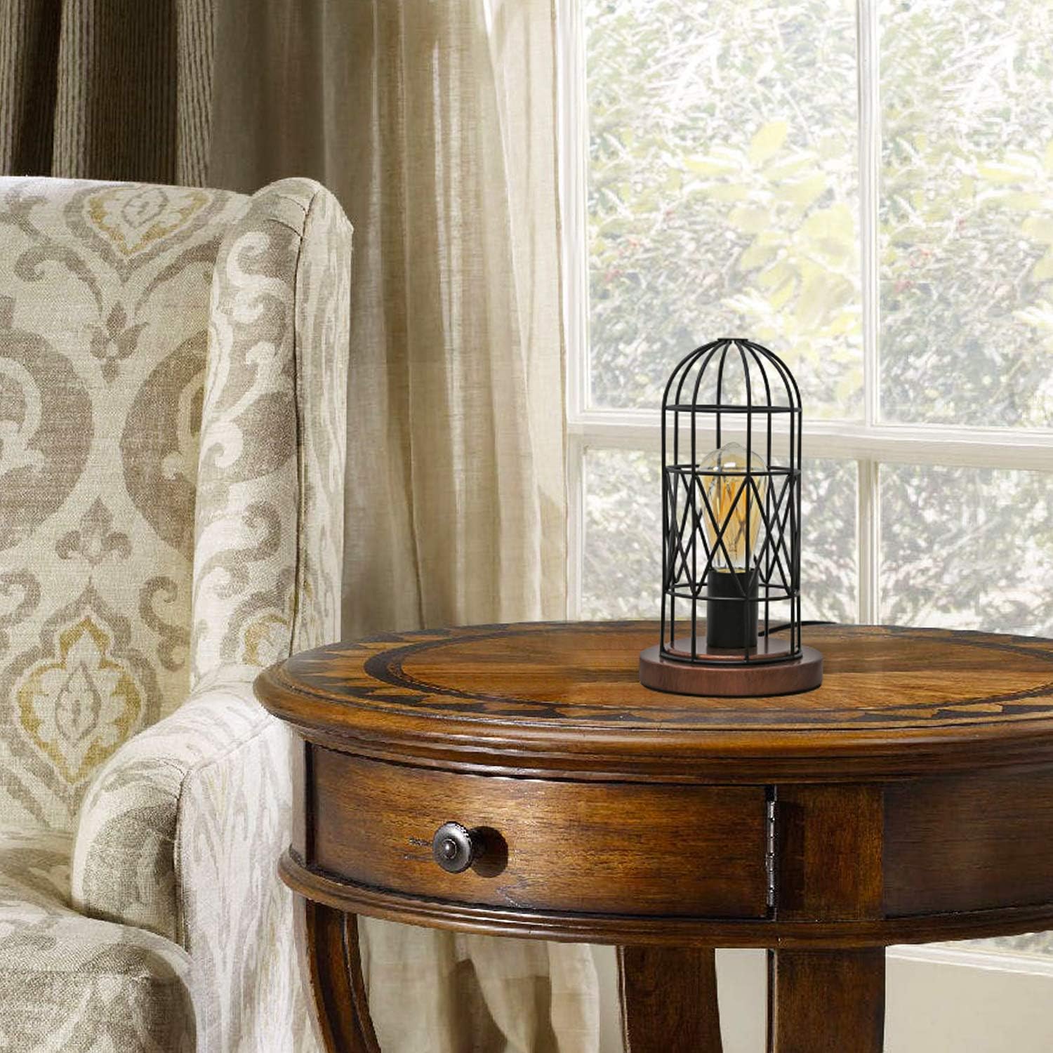 Touch Control Table Lamp, Industrial Bedside Lamp with 3-Way Dimmable Small Nightstand Lamp Vintage Metal Cage Steampunk Table Lamp for Bedroom, Hallway, Entryway, Kitchen or Den Edison Bulb Included : Home & Kitchen