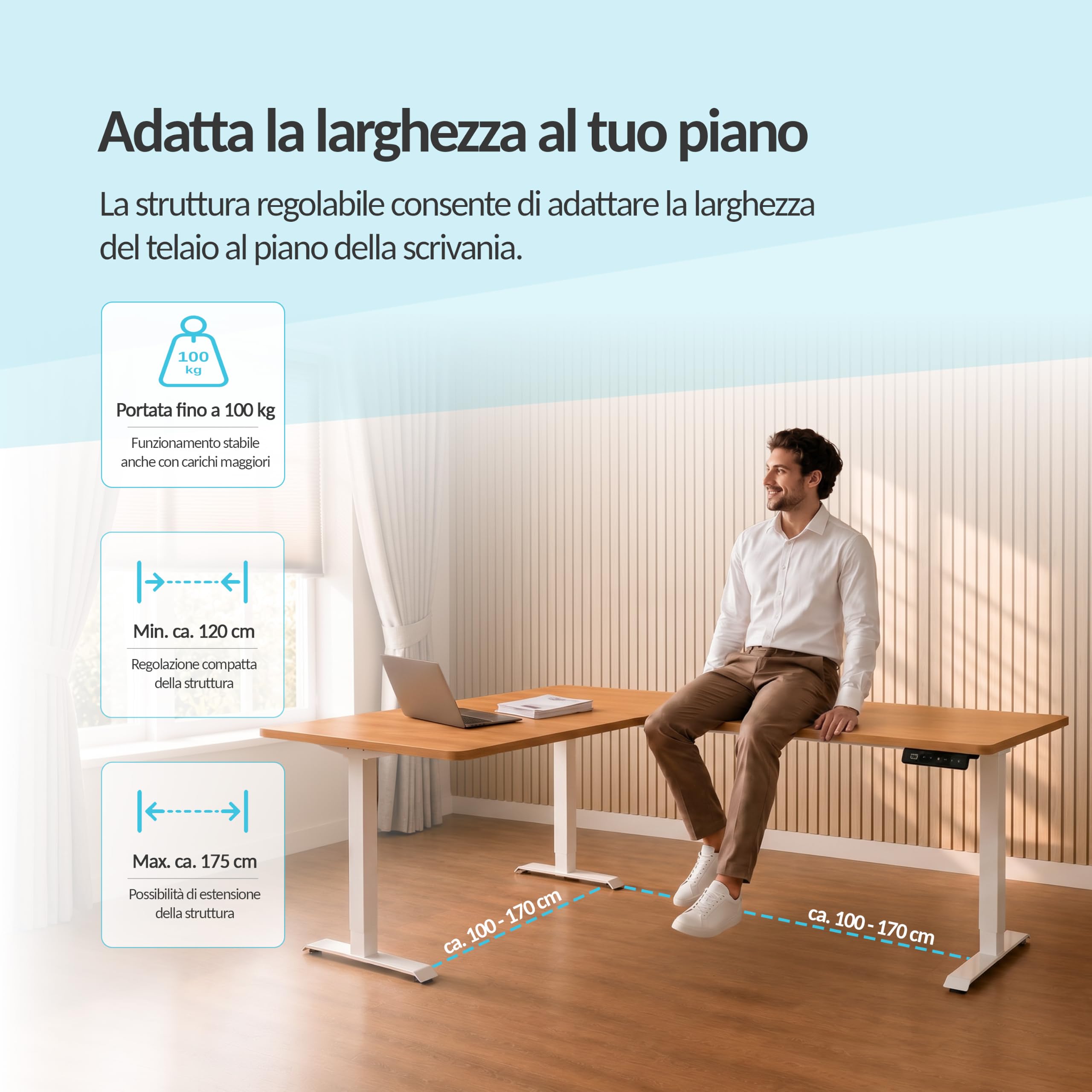 POKAR Struttura per Scrivania Angolare Regolabile in Altezza Elettrica | Angolo 0 a 90°, Altezza 70 a 118 cm | Pannello Memoria con USB-C e USB-A | Base per Scrivania in Piedi | Nero