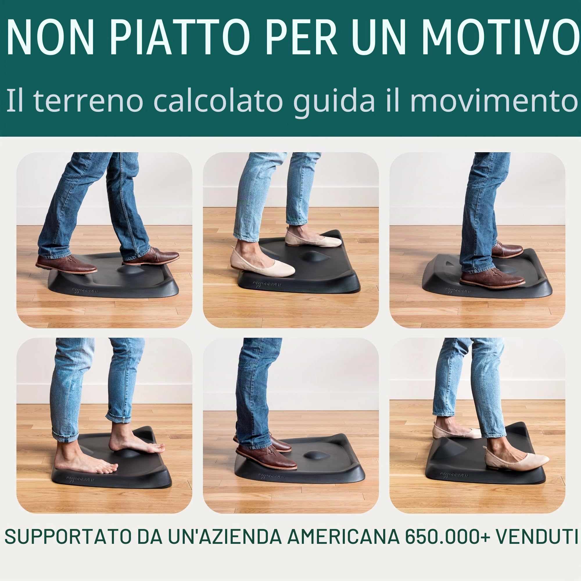 Ergodriven - Piccola pedana sagomata anti-fatica per stare in piedi, con forma calibrata Obsidian Black