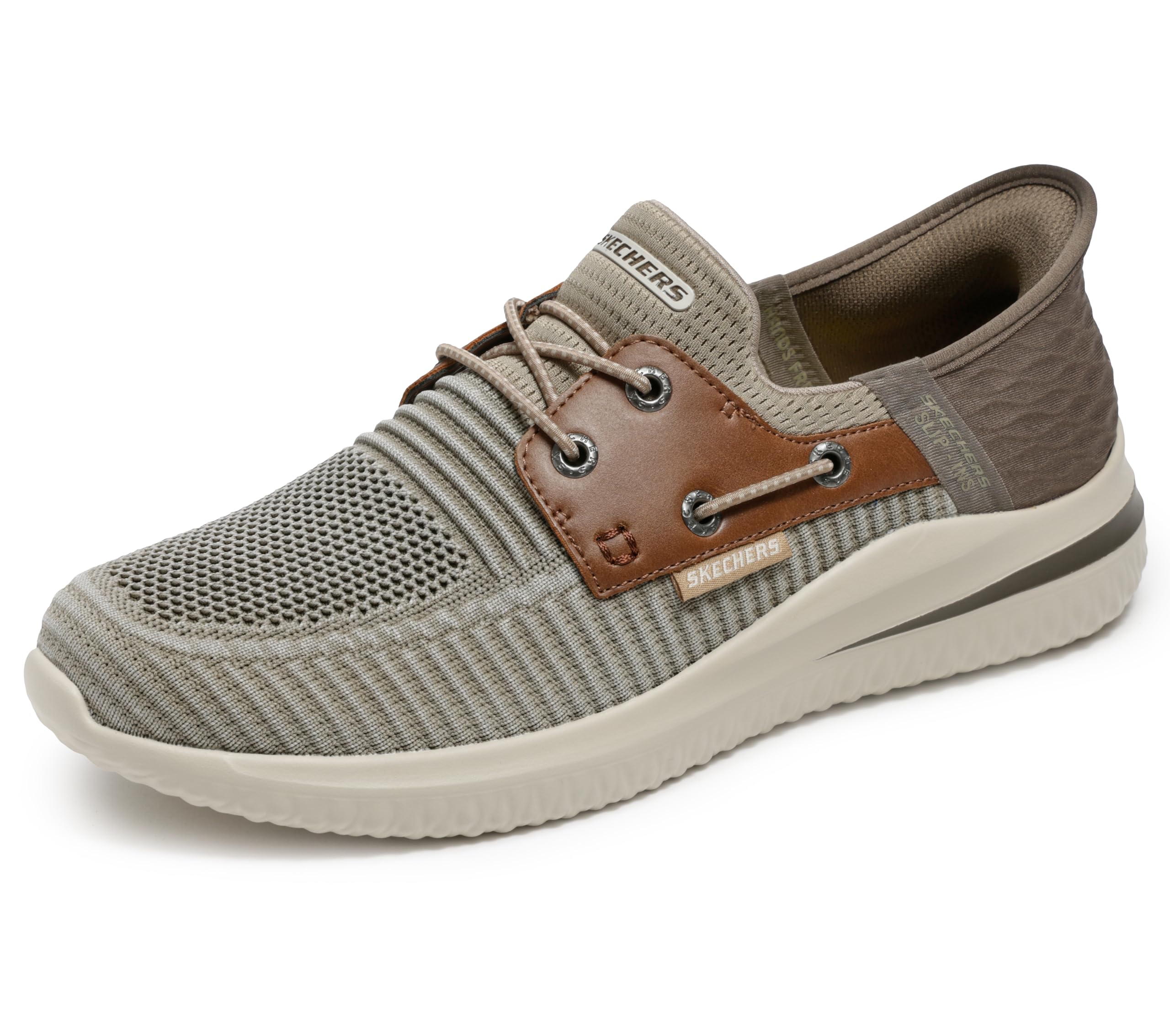 Skechers Men's Delson 3.0-Roth 210606 Low Profile Bungee Lace Slip-Ins, Taupe/Brown, 9 UK