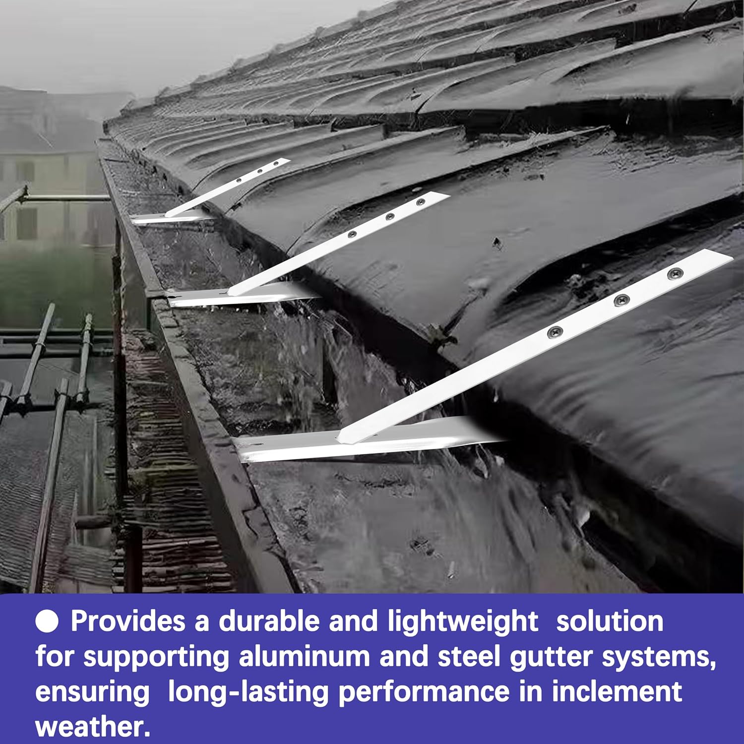 15 Sets 5 Inch Aluminum Gutter Hangers with 9.5 Inch Straps and Rust-Resistant Screws, Gutter Brackets for Eavesless Roof Deck Mounting for Seamless & Steel Gutters, Silver
