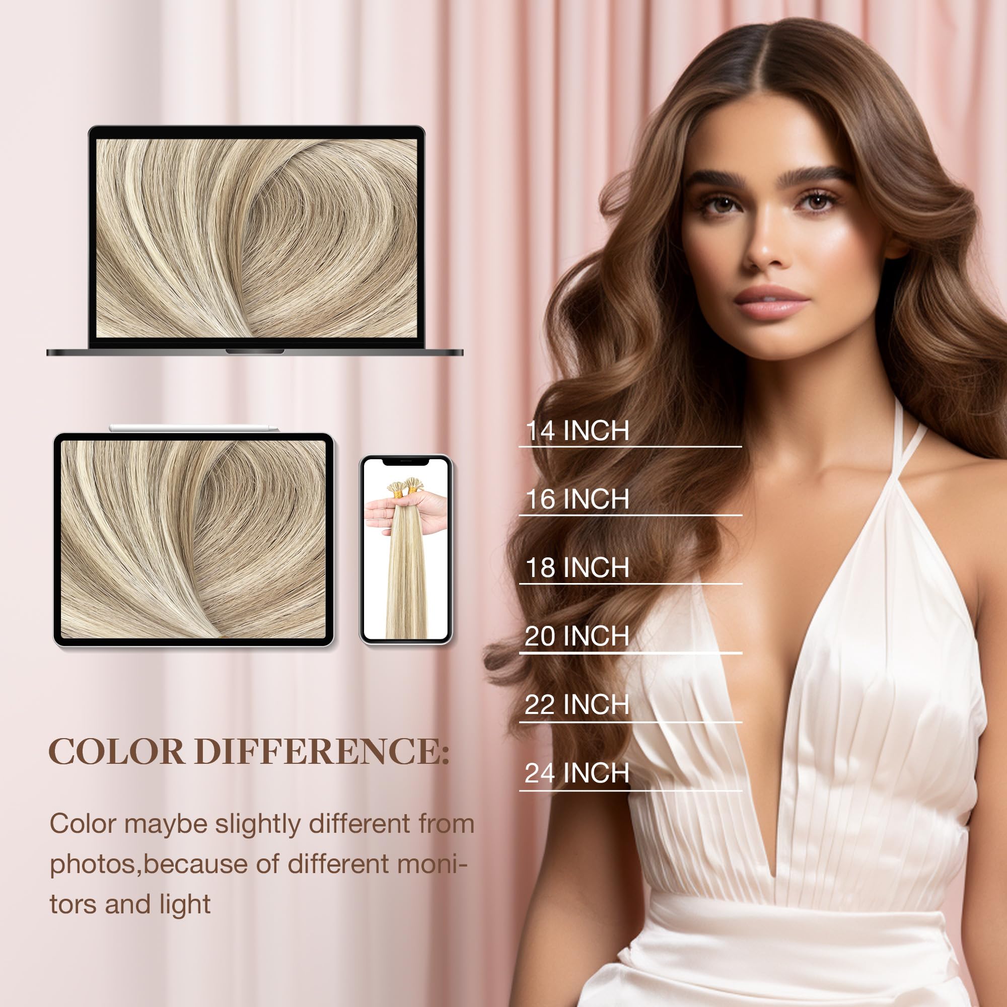 GOO GOO Bonding Extensions Echthaar, Echthaar Extensions Bondings, 50cm 50g 50 Strähnen Extensions Echthaar Bondings, U Tip Hot Fusion Keratin Haarverlängerung Echthaar, 18A/613A Golden Hellblond